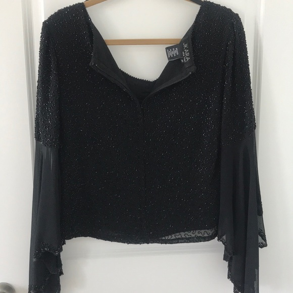 Black mesh beaded top by JKARA - Picture 4 of 4